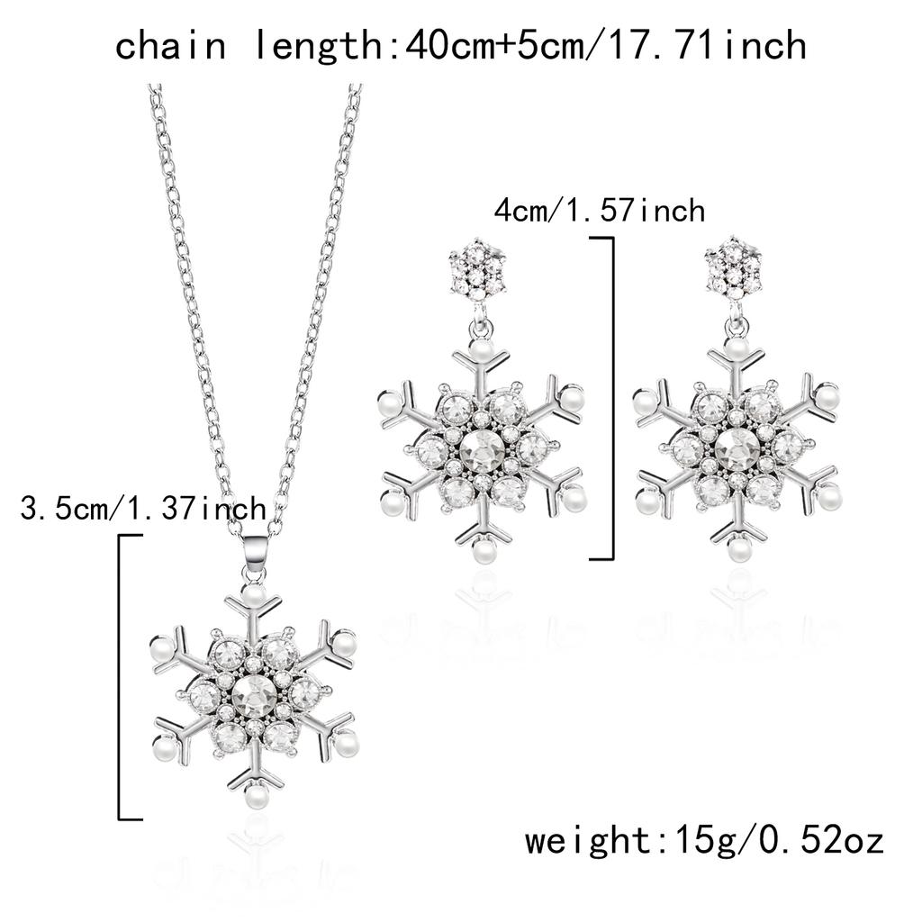 Christmas Imitation Pearl Colorful Rhinestone Snowflake Earrings Necklace for Women Exquisite Flower Jewelry Set New Year Gifts