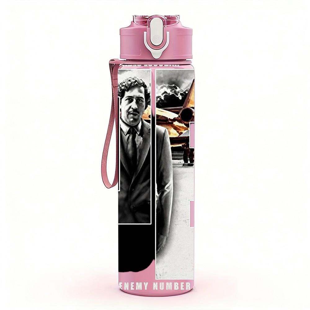 1PC Black Building Art A 750ml sports water bottle leakproof straw lid outdoor office home