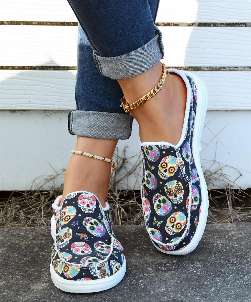 Women's Slip On Print Cloth Shoes Summer New Flat Bottom Light Lazy Fisherman Shoes Canvas Breathable Flat Women Single Shoes