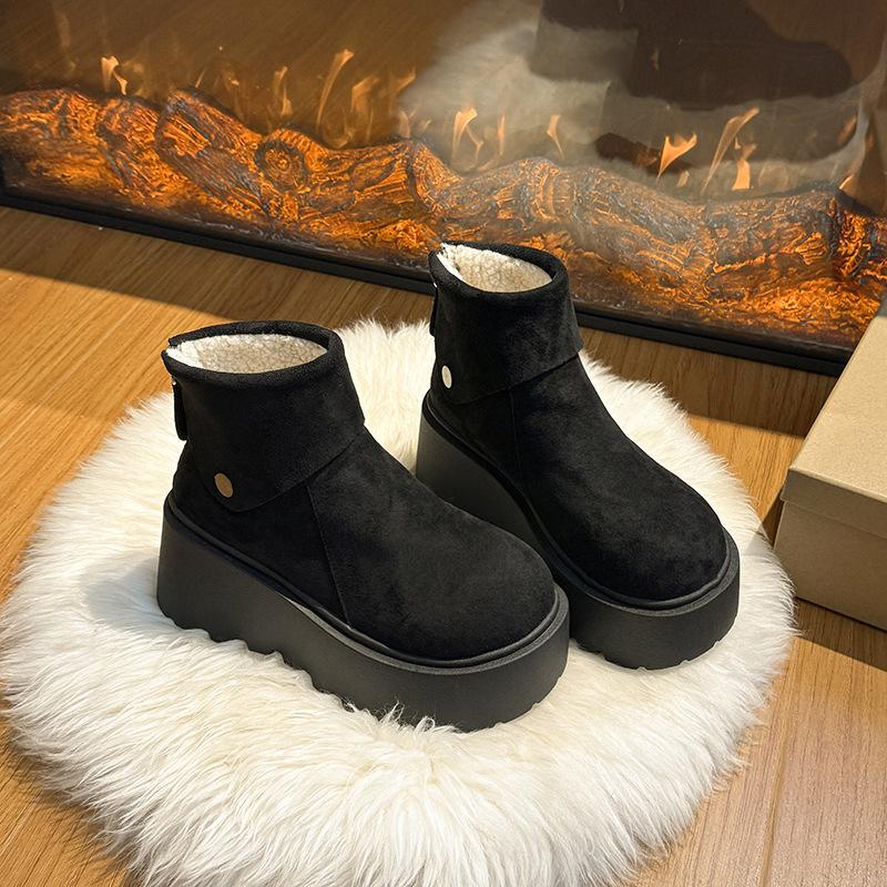 Женские зимние теплые меховые ботинки на толстой подошве большого размера, с утолщенной подкладкой до щиколотки, нескользящие, спортивные хлопковые ботинки для пеших прогулок