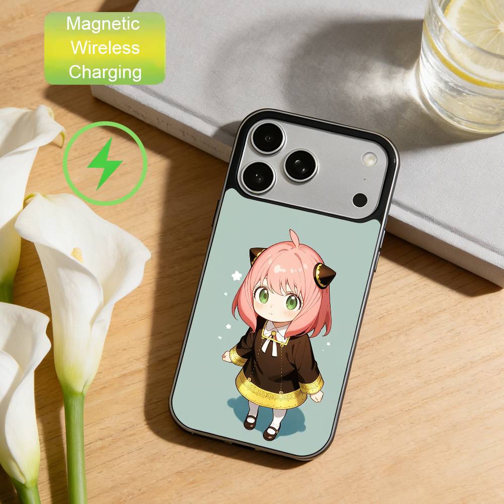 C-Cute Anya Chibi Style Phone Case For iPhone17,16,15,14,13,12,Wireless charging protective case soft cover