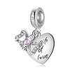 Gift of Love Bowknot Heart Shape Pendant with CZ 925 Sterling Silver Jewelry Making Charm Bead for Women Bracelet