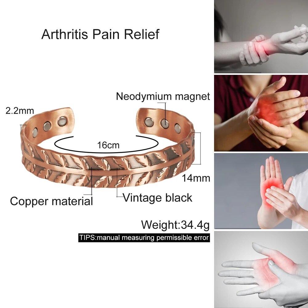 Ikuinen браслеты из чистой меди магнитотерапия лист регулируемые браслеты-манжеты с высоким магнитом винтажные ювелирные изделия изменяемого размера
