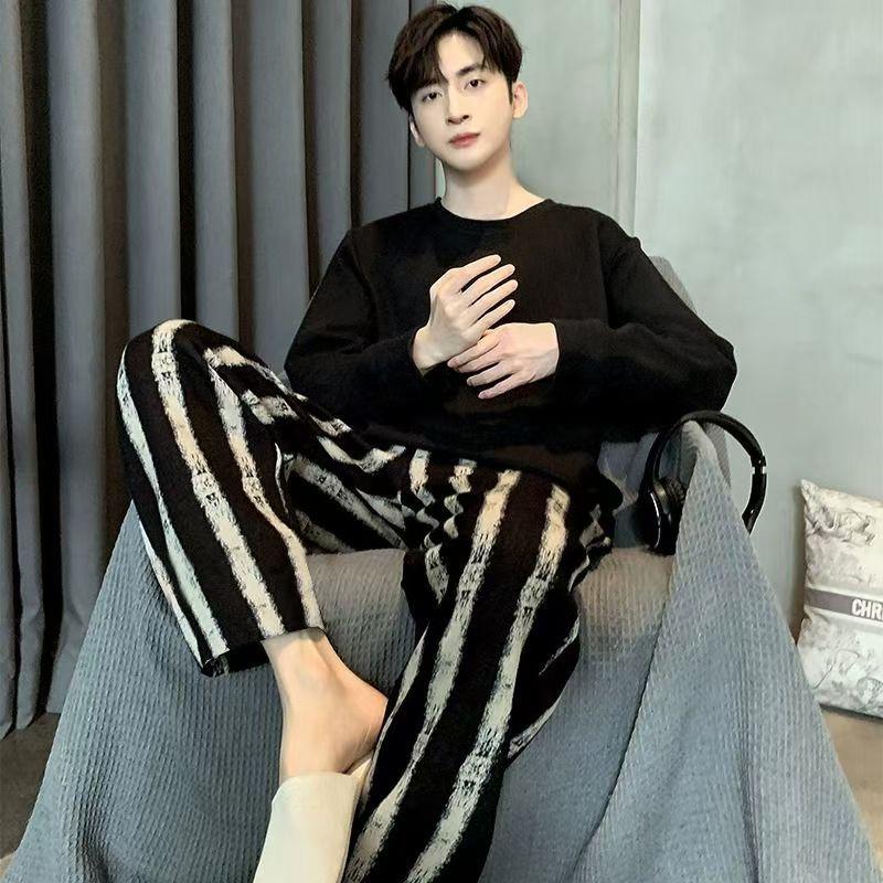 Мужские пижамы Весенние и осенние модели Домашний костюм с длинными рукавами для подростков и студентов, для мальчиков и взрослых, повседневные пижамы Домашний костюм