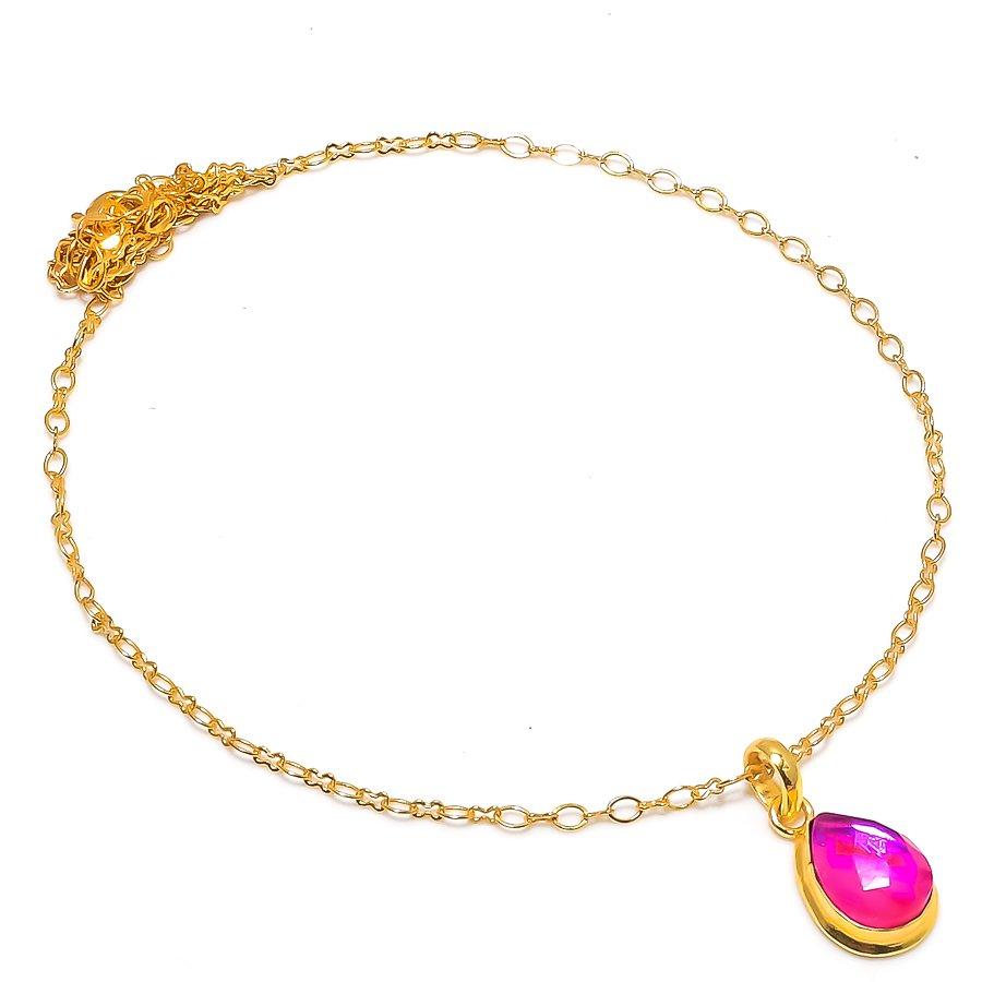 Pink Mystic Glass Gemstone 925 Sterling Silver Jewelry Necklace 20" KJ-1542