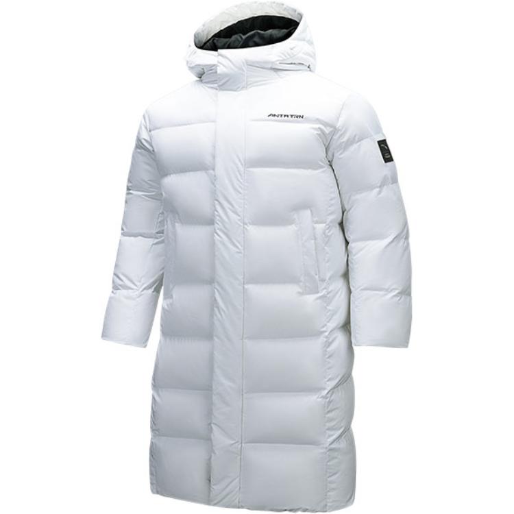 Anta Training Series Craftsmanship Series Letter Zipper Hooded Comfortable Breathable Long Down Jacket Men Outerwear Pure-White 952447924-1