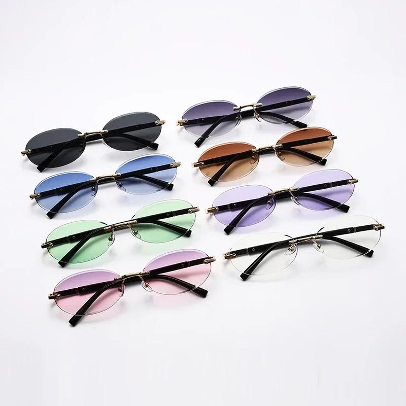 Trendy Eye Protection sun glasses Stylish Gradient Lens Outdoor Shades Luxury Frameless Small Black Vintage Glasses