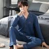 Men's Spring and Autumn Cotton Long Sleeve Large Size Pajamas Autumn and Winter Loose Leisure Plus Fat Plus Size Home Suit
