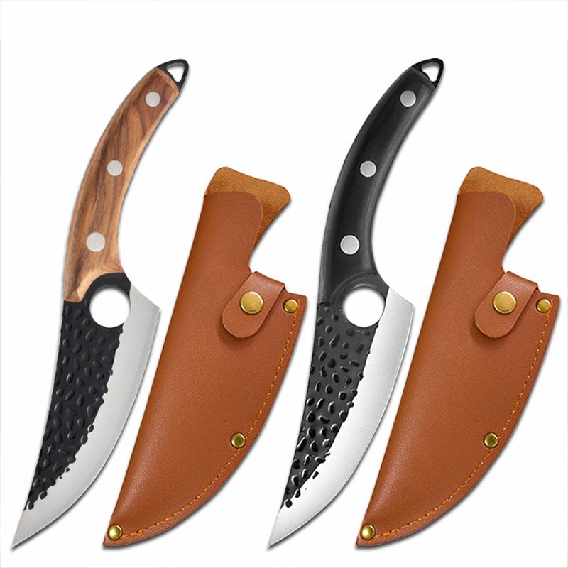 Кованый кухонный нож для разделки мяса, острый нож для повара, нож для обвалки мяса, нож для очистки овощей и фруктов, универсальный нож для рыбалки с ножнами