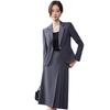 Women's Apricot Silver Suit Jacket & Midi Skirt Set - Spring/Autumn 2025, Slim Fit, High-End Two-Piece