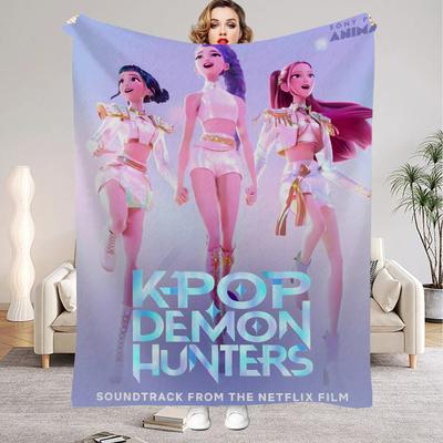 Kpop Охотники на демонов Huntrix Пледы Качественные Мягкие Теплые Плед Зимний Детский Диван Кровать Пушистое Покрывало