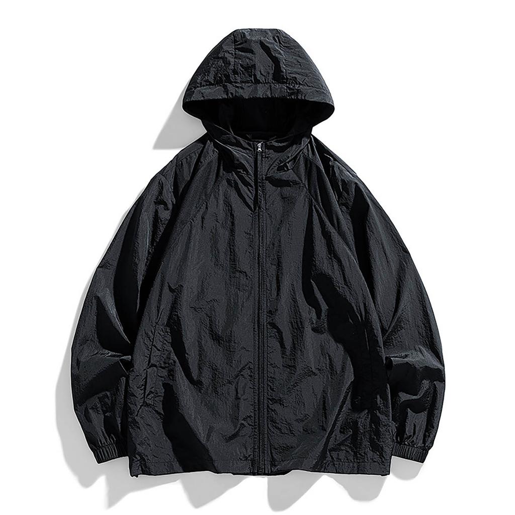 Летняя унисекс модная однотонная тонкая куртка на молнии с капюшоном и солнцезащитным козырьком
