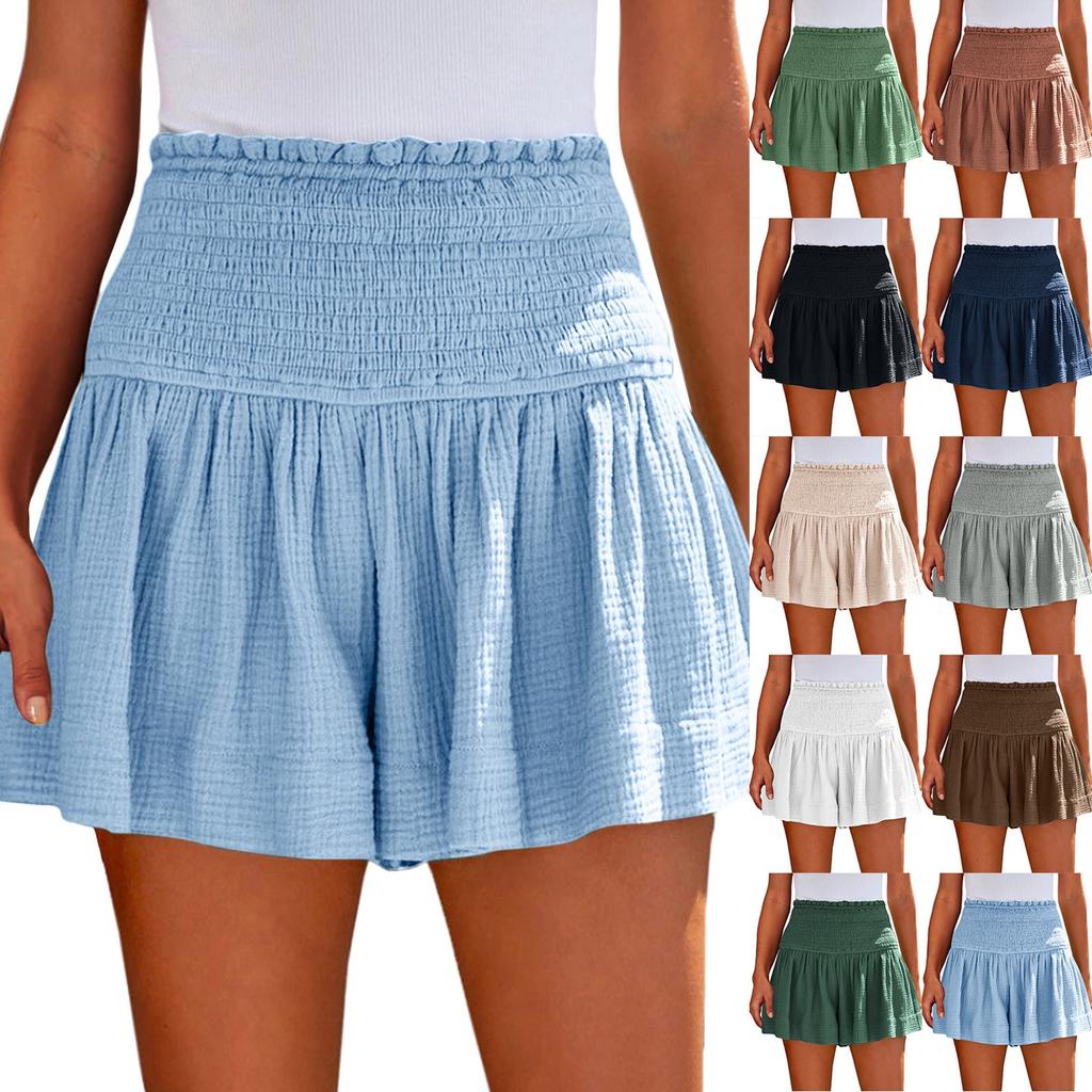 Ladies Casual Large Solid Color Breathable Fashion Wide Leg Shorts