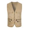 Men Summer Cargo Waistcoat V-Neck Sleeveless Multi Pockets Sports Vest Solid Color Zipper Placket Volunteer Safety Vest Coat