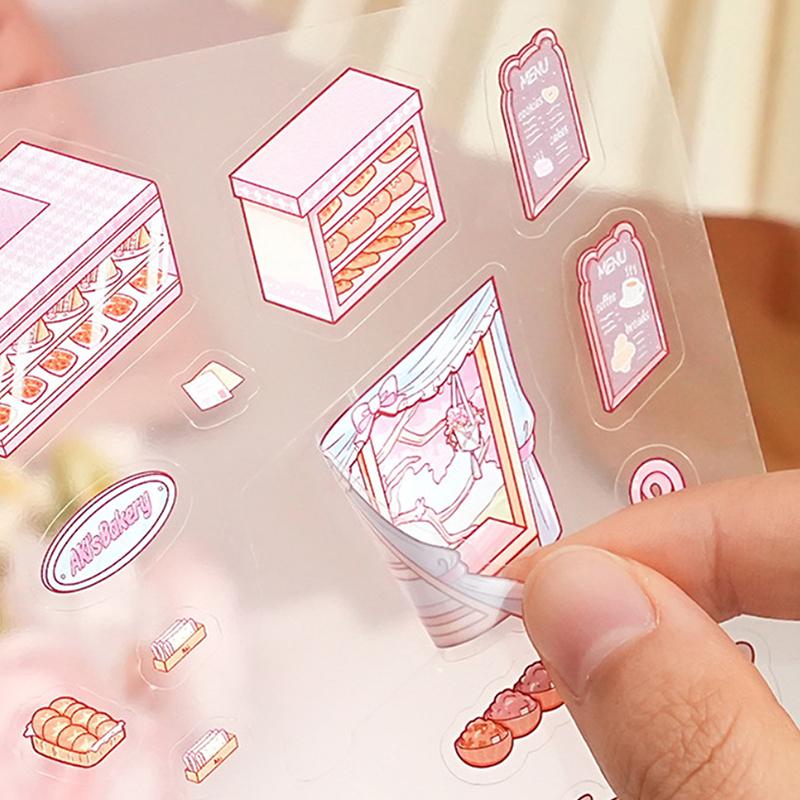 1 набор мультяшных ресторанных миниатюрных сцен для пекарни, 3D-наклеек для ландшафтного дизайна, визуальные трехмерные наклейки для укладки