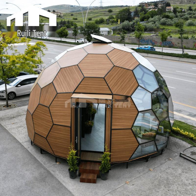 6m Wood-Finish Honeycomb Geodesic Tent: Starry Sky, Sun Protection, Heat Insulation, Outdoor Camping Glass Room.
