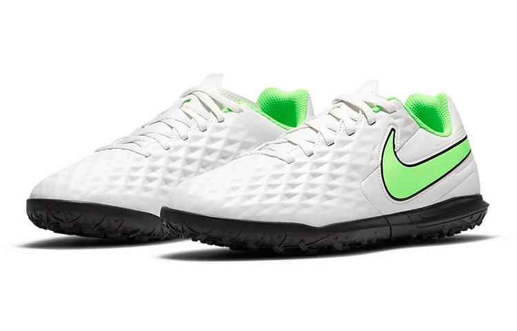 Nike Tiempo Legend 8 Club TF Устойчивые к скольжению и истиранию Низкие детские футбольные бутсы Белый Зеленый Детские AT5883-030