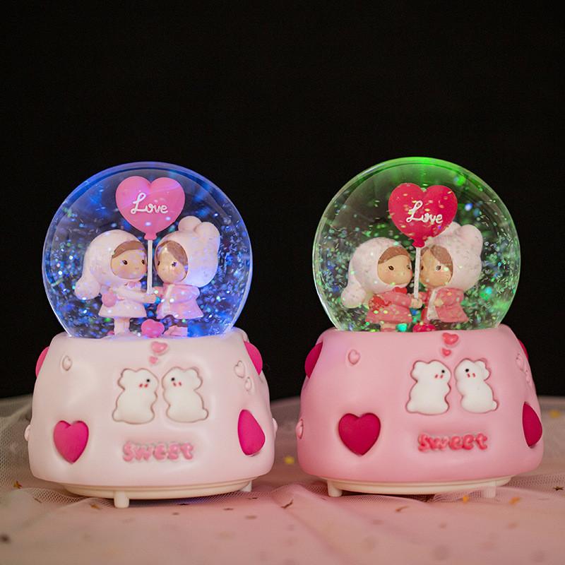 Heart To Heart Snow Crystal Ball Light Music Box Night Light Aaa Electric Battery