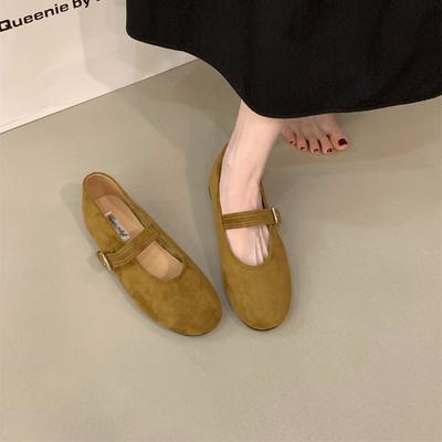 Французские ретро замшевые туфли Мэри Джейн на плоской подошве, женская обувь 2025, новые весенне-осенние универсальные туфли для работы на мягкой подошве