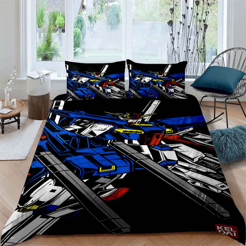 3D printed Mobile Suit Gundam bedding set, printed single duvet cover and pillowcase three-piece set, available in children's