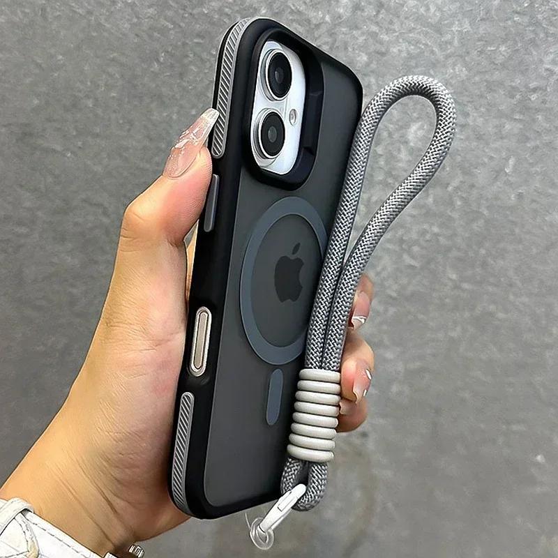 Роскошный матовый чехол для телефона Magsafe со шнурком для iPhone 17 16 15 14 13 12 11 17 Pro Max Air Магнитный цветной бампер Задняя крышка