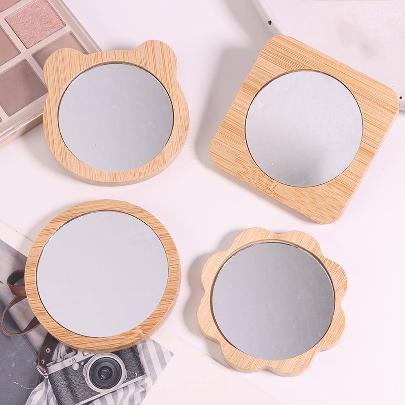 Шт. Простое деревянное переносное зеркало, мини-маленькое зеркало для макияжа, женское ручное зеркало для макияжа, маленькие круглые зеркала