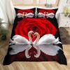 Red Rose Bedding Set White Swan Duvet Cover Queen Wild Animal Romantic Flower Comforter Cover for Girls Woman Lady Wedding Decor