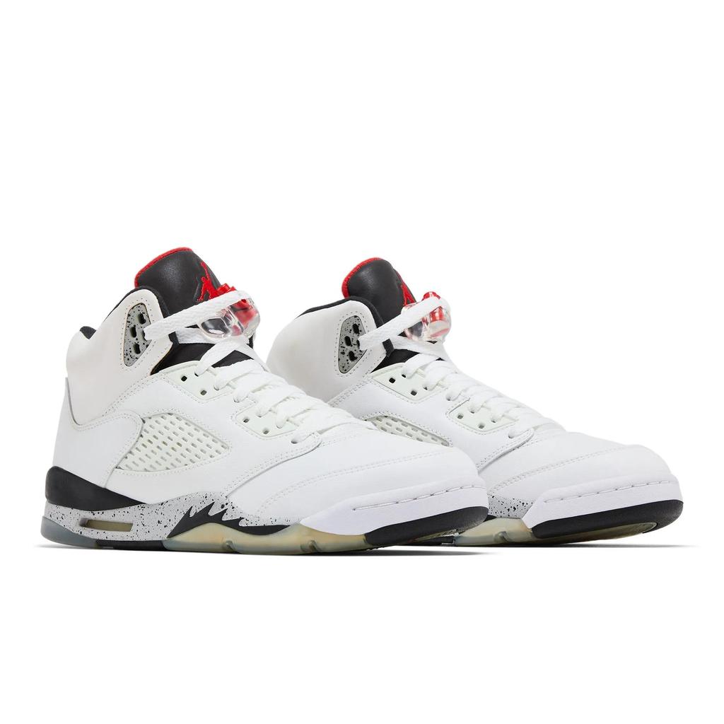 Air Jordan 5 Retro Grade School 'White Cement' (Unisex) White / University Red-Black-Matte Silver Vintage Basketball Shoes 440888 104