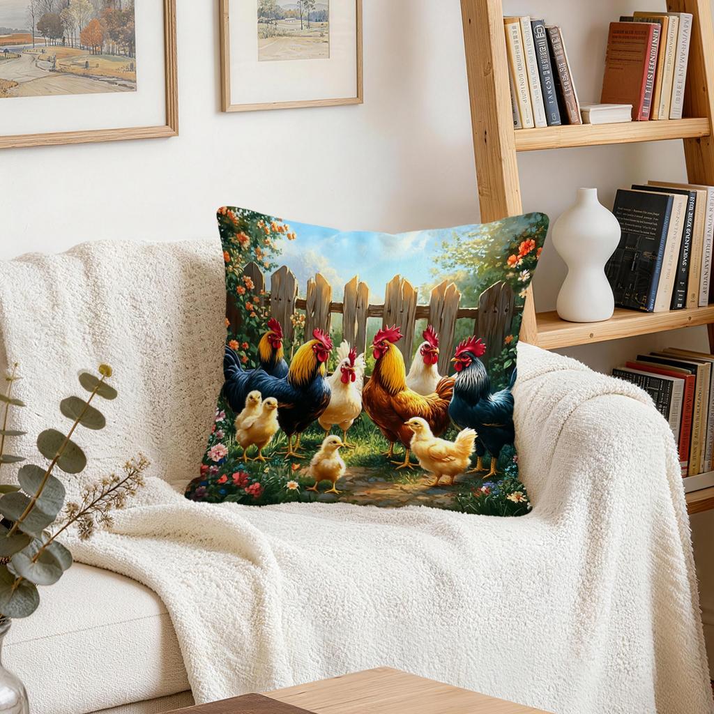 4 Pcs Farm Rooster Single-Sided Printed Pillowcase Cushion Cover,Suitable For Living Room,Bedroom,Car Decoration