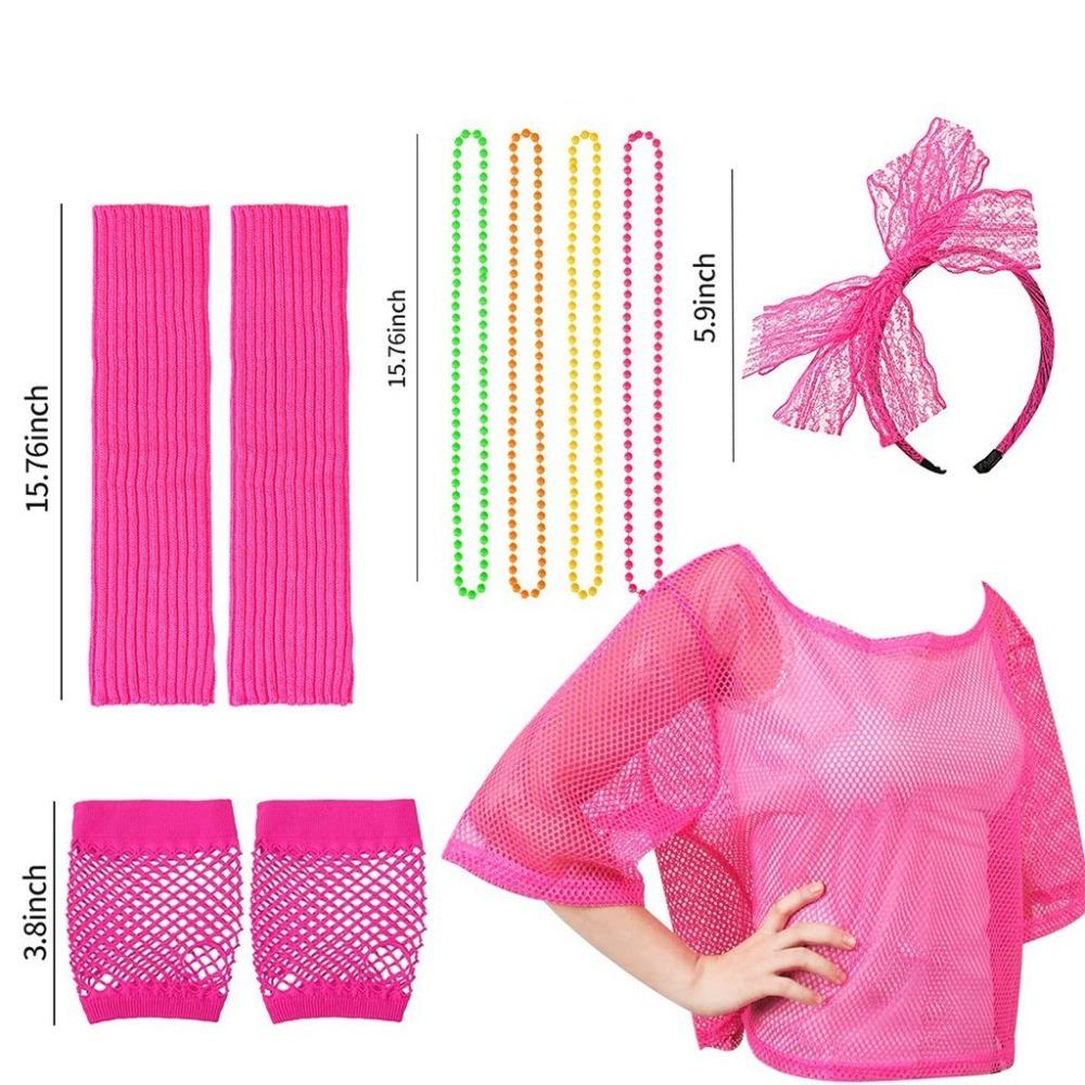 Leg Warmers Fishnet Shirt Necklace Set Gloves Choker Necklace for 80s Theme Party Costumes
