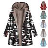 Women's Casual Large Christmas Print Zipper Plush Hooded Long Sleeve Coat With Pockets