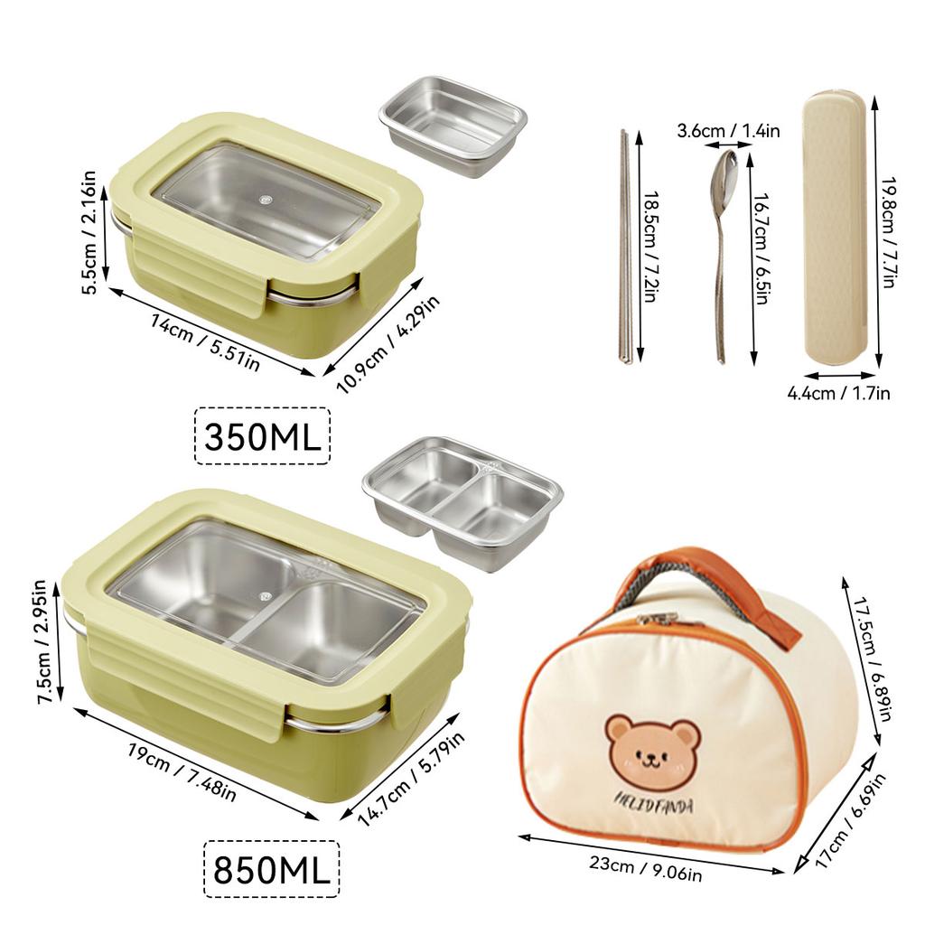 WORTHBUY Picnic Portable Large Capacity Bento Lunch Box 1/2 Grids Leak-proof 304 Stainless Steel Food Container Microwave Safe