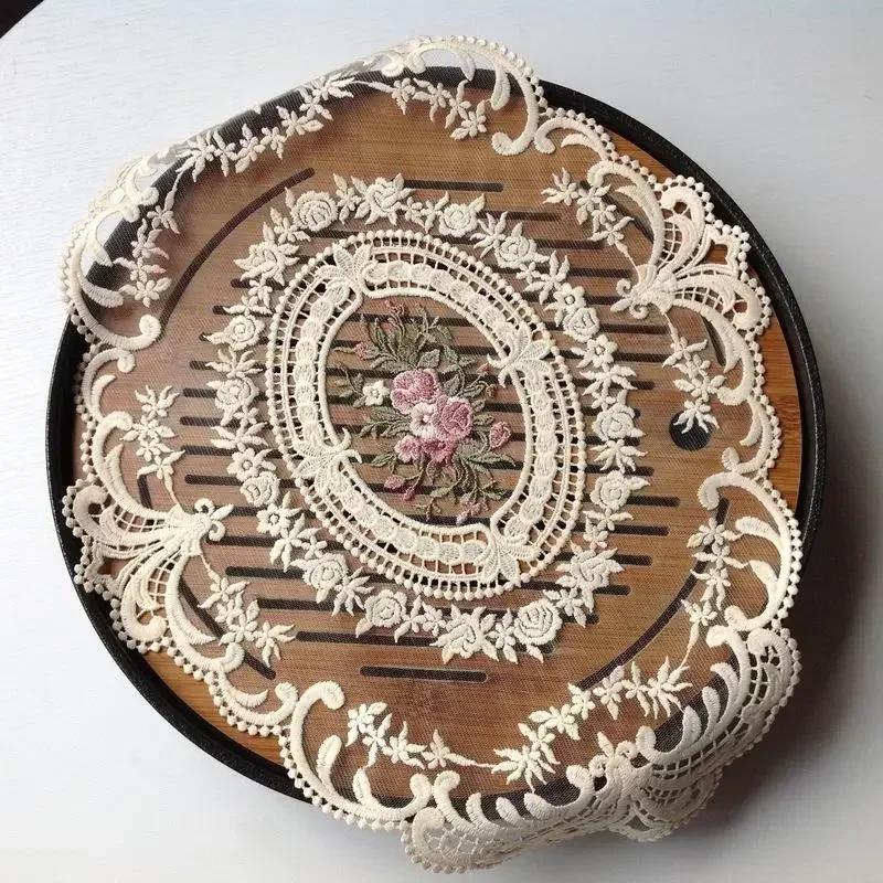 European Oval Lace Embroidered Coaster Bedroom Study Kitchen Cup Table Mat Food Fruit Plate Cover Cloth Living Room Decoration