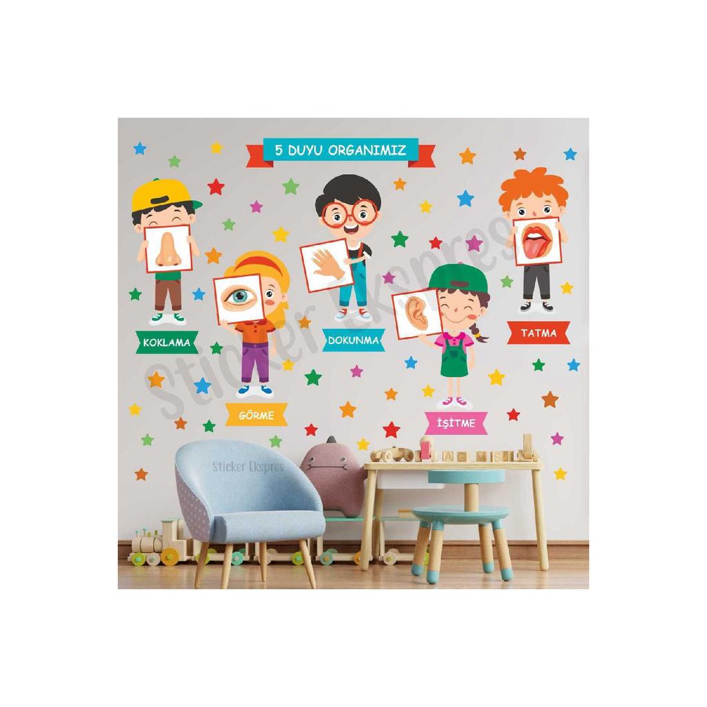 Our Five Senses Educational Kindergarten Children's Room Nursery Wall Door Glass Sticker Set