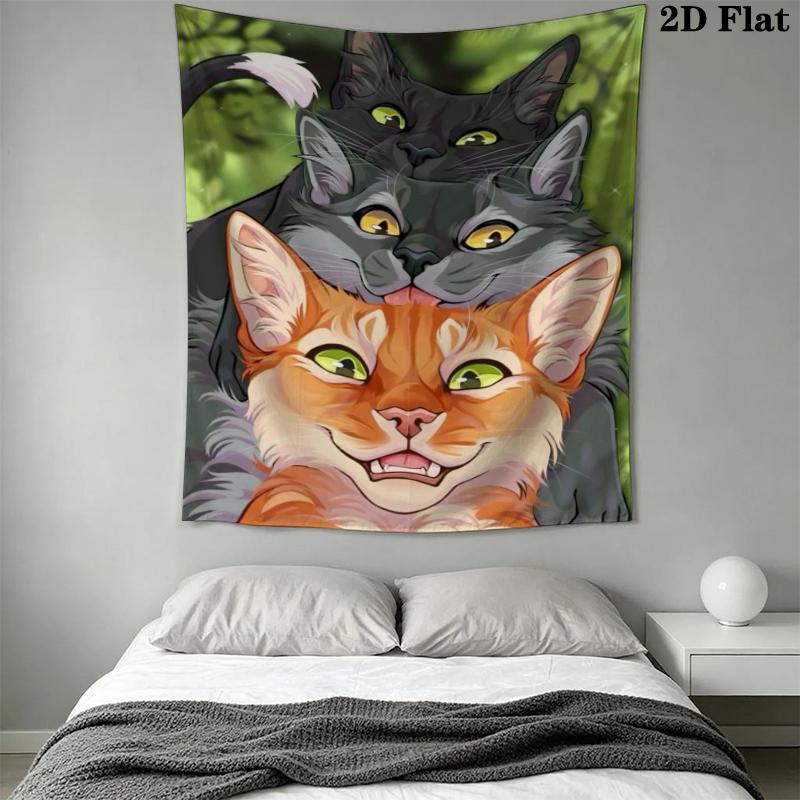 Cat Warrior Wall Tapestry Aesthetic Wall Hanging Printed Fabric Blanket Decorative Tapestries for Bedroom Living Room Home Decor