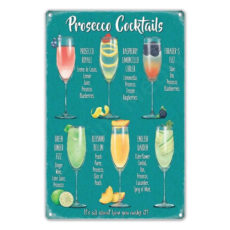 Prosecco Vintage Poster Cocktails Metal Tin Signs Pub Bar Decoration Prosecco Princess Wall Art Decor