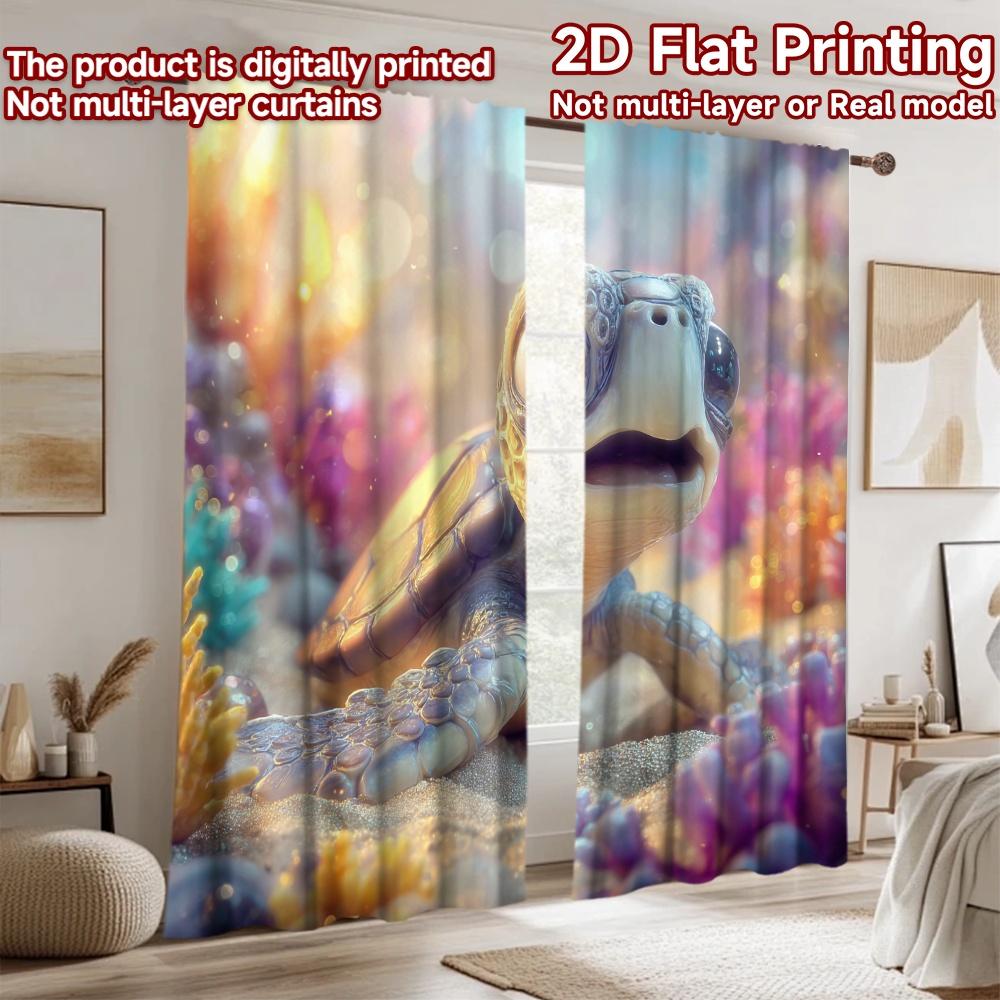 2D flat printing 2pcs Drapes Cute Turtle Underwater Digital Printed Polyester Drapes Festive Holiday Perfect for Festive