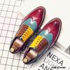 British Designer Colorful Mix Pointed Brogue Leather Shoes Flat For Men 2025 Dress Formal Wedding Prom Oxford Zapatos Hombre