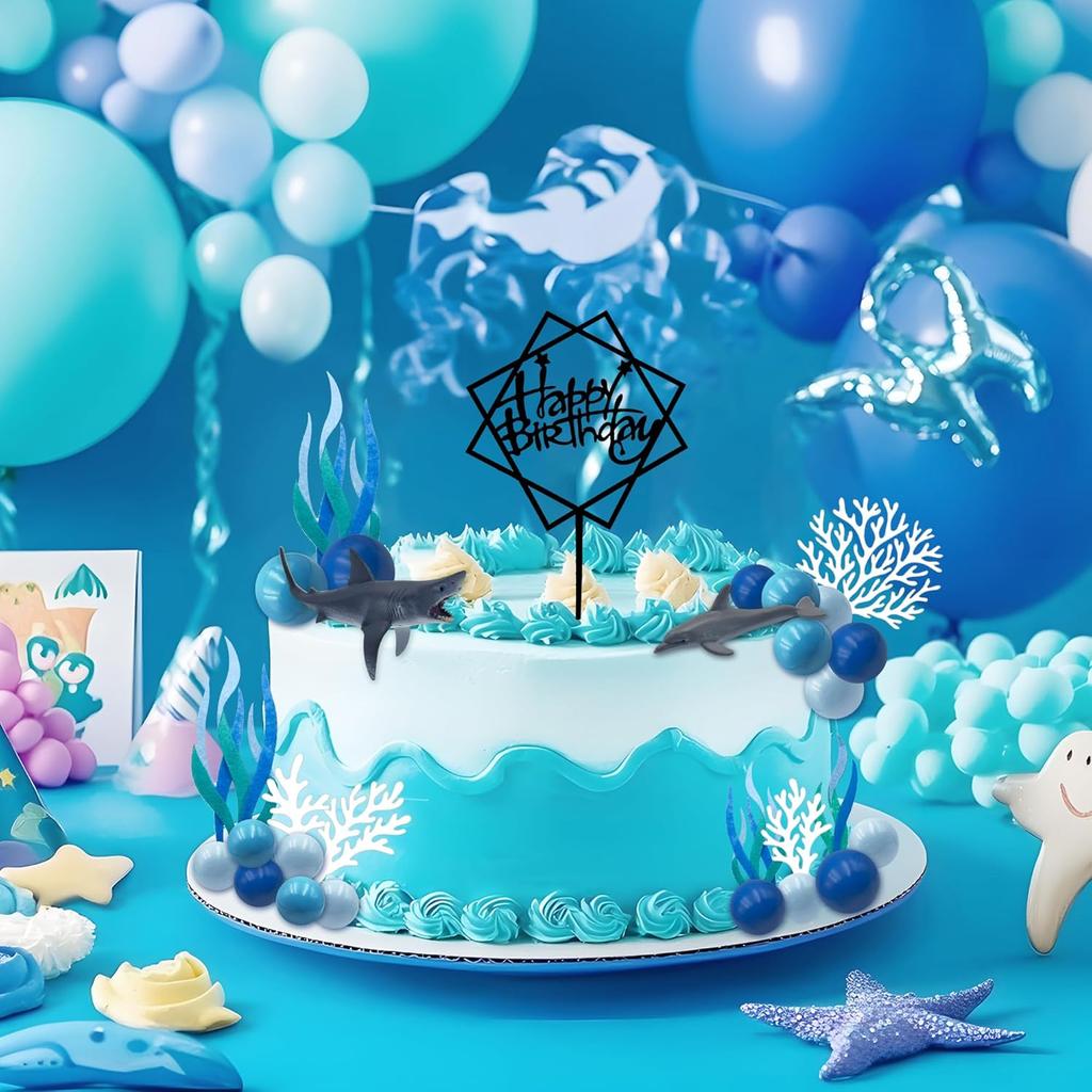 Украшения для торта Океан Топпер для торта Акула Фигурки Акулы Украшение Океанская Тема Синий Шар Декор для торта Морской Топпер для кекса