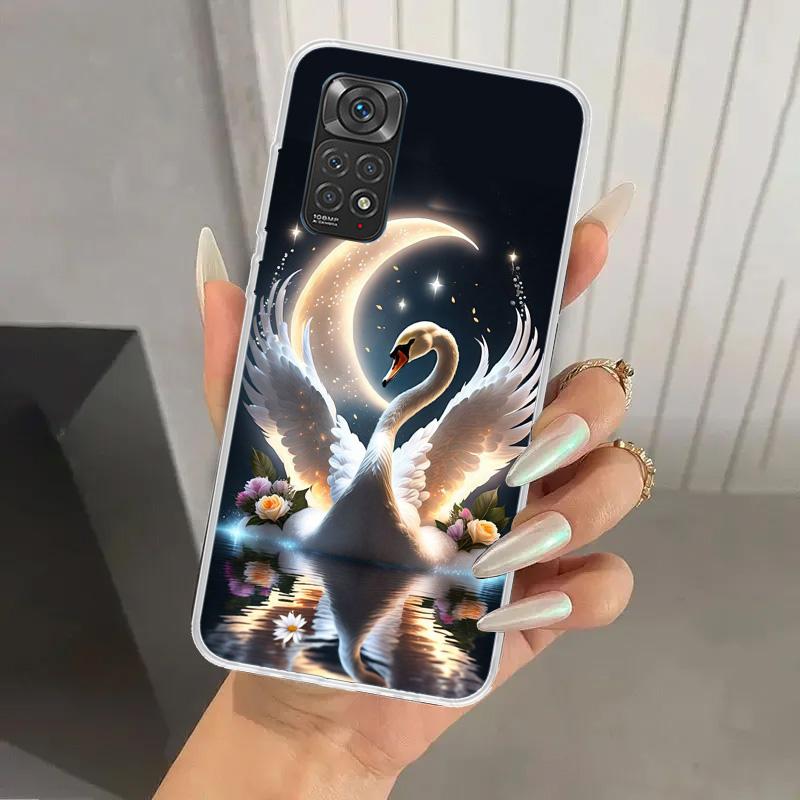 White Swan Grace Art Phone Case for Xiaomi Redmi Note 15 14 14S 13 12S 12 Pro 11S 11 Plus 11T 11E 10S Soft Funda Print Shell Red