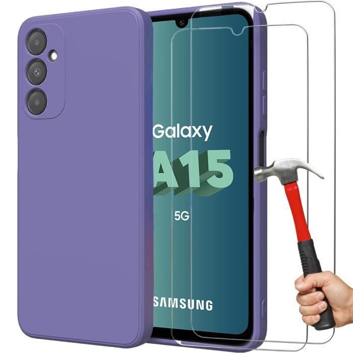 Coque + Verres Trempés - BOOLING - pour Samsung Galaxy A15 5G - Silicone Ultra Fine - Antichoc - Violet Foncé