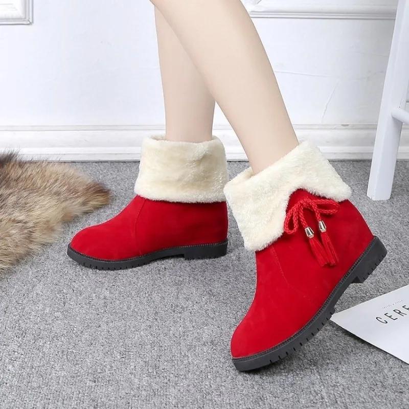 Shoes for Women Half High Mid Calf Womens Snow Boots Brown Tassel Elegant with Low Heels Work Winter 2024 Novelty Gyaru Fashion