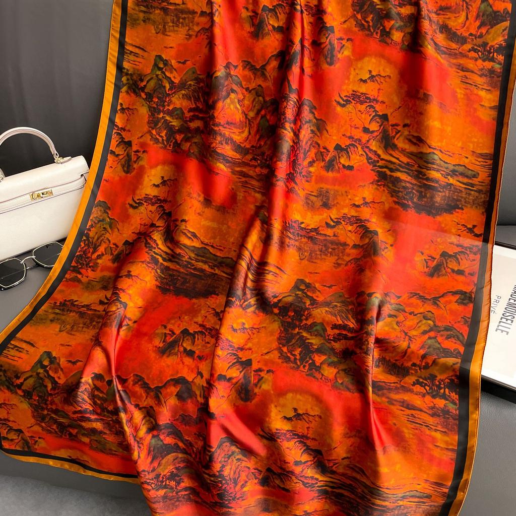 Шелковый шарф с принтом ботанических цветов, весна и лето, новый атласный шарф Li Jin, темпераментная женская шаль