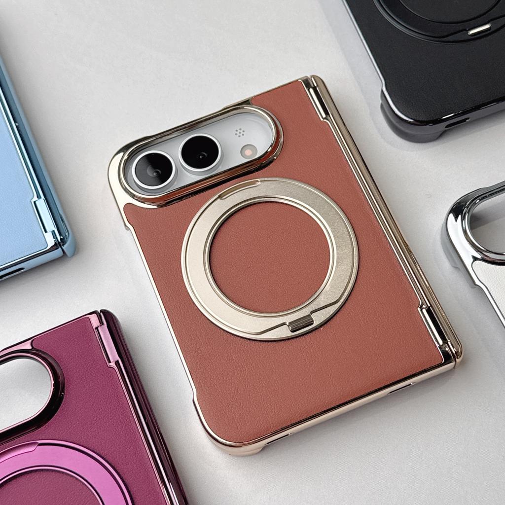 360° Rotating Stand Leather Phone Case For Apple Iphone 18 Ultra Magnetic Holder Phone Cover For Magsafe Bracket Fold Shell