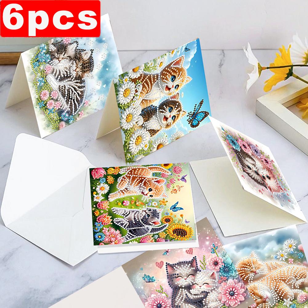 Набор из 6 открыток для DIY Алмазной Живописи, Животные, Стразы, Алмазное Искусство, Мозаичные Открытки, Поздравительные Открытки и Подарки