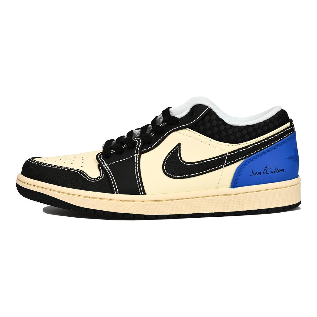 Jordan Air Jordan 1 Дышащие Низкие Винтажные Баскетбольные Кроссовки Мужские Бежевый Черный Синий HQ3437-101(Команда6-)