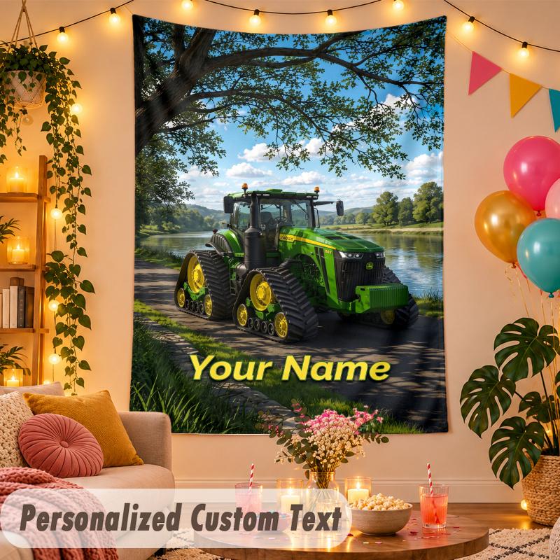 John Deere Personalized Wall Tapestry Custom Name Text Polyester Hanging Decor Home Room