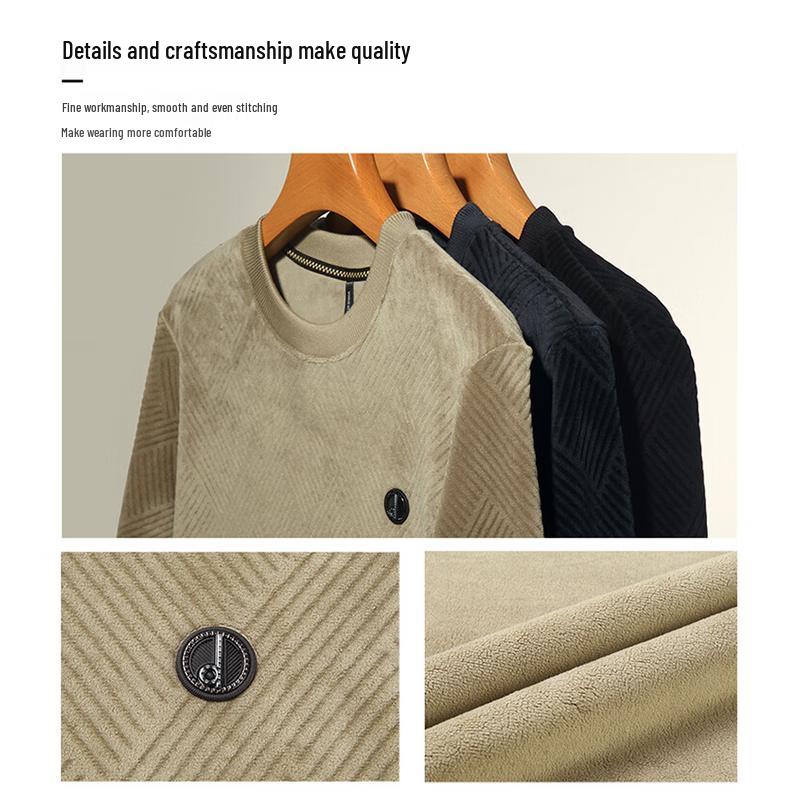 Мужской зимний вязаный свитер Luomeng с круглым вырезом и подкладкой из искусственного меха BY795