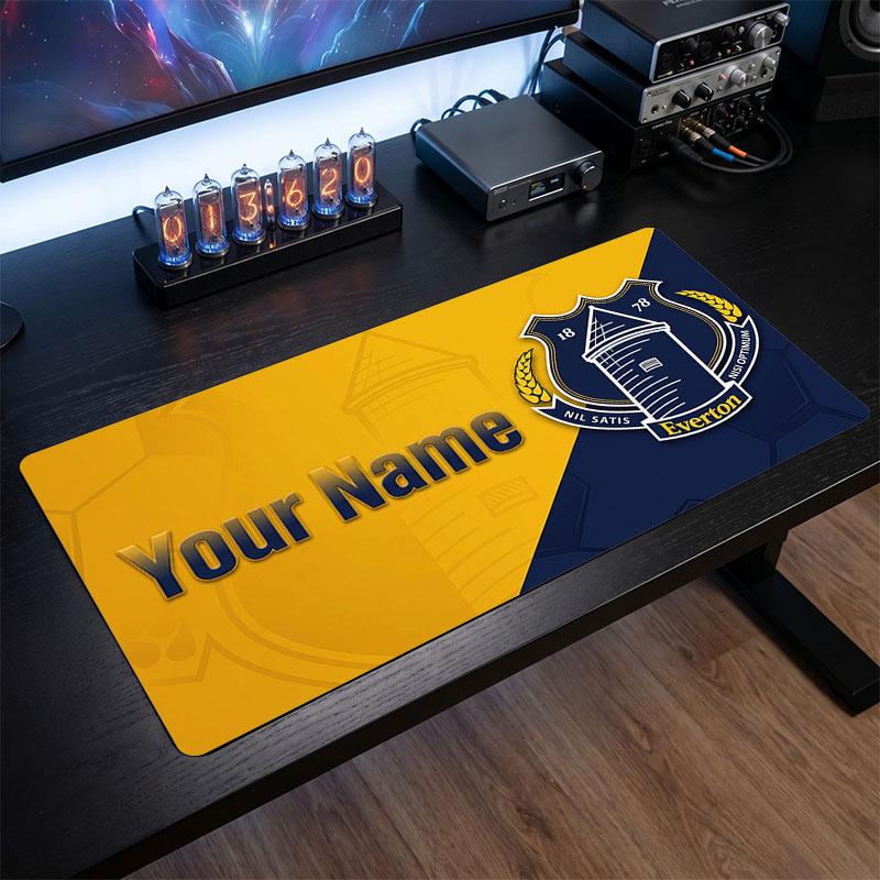 Everton FC Custom Large Mouse Pad, Personalized Name Text Print, Football Logo Non‑Slip Desk Mat Gaming Gift