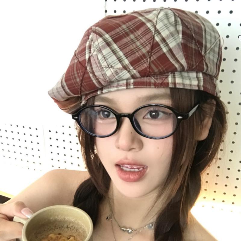 Японские клетчатые береты в тон цветам для женщин и лета, осени, модные, универсальные, повседневные, солнцезащитные, ретро-шляпы-тыквы